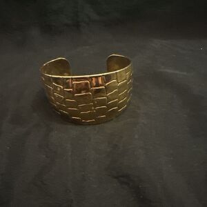 Bold Gold Tone Crocodile Textured Wide Cuff Bracelet 2.25" Diameter 1.25" Wide